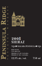 Peninsula Ridge Shiraz 2008, Niagara Peninsula Bottle