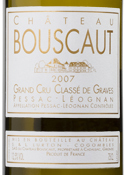 Chateau Bouscaut Blanc Grand Cru Classe 2007, Pessac Leognan Bottle